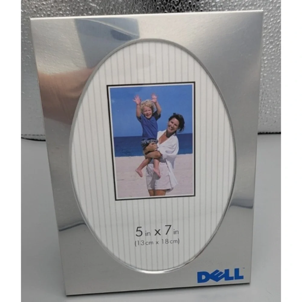 Dell Computer Picture Frame Silver 5x7 Photo‎ Oval Shiny Chrome Flaw